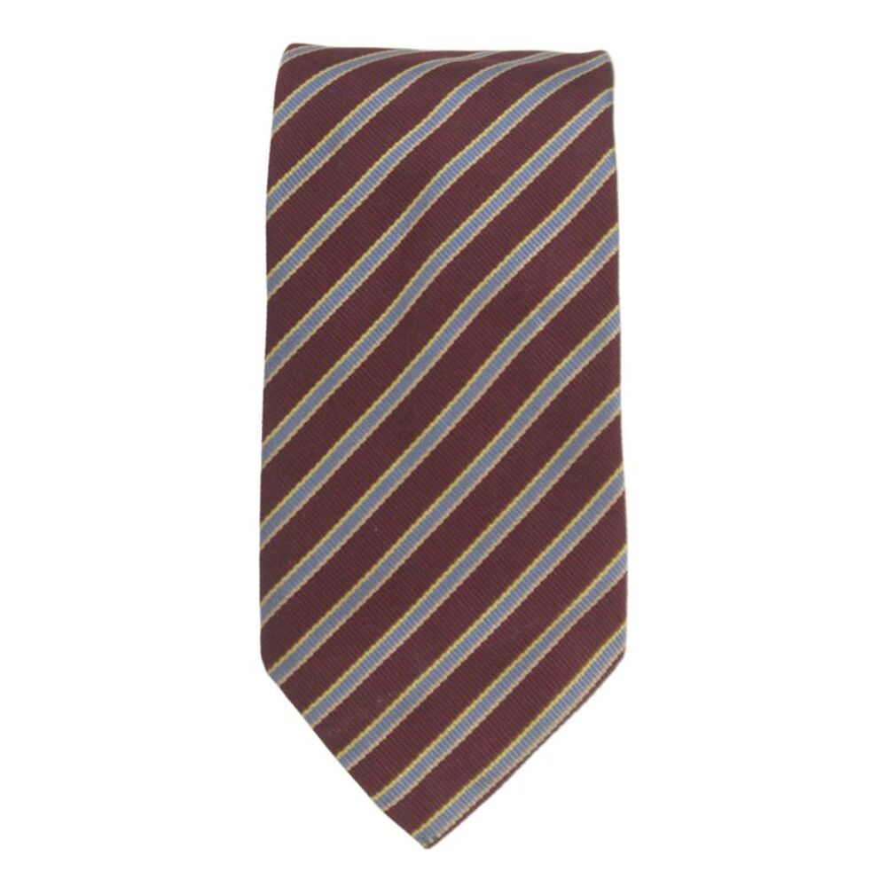 Paul Stuart Mens Silk Striped Classic Necktie Burgundy Red Blue